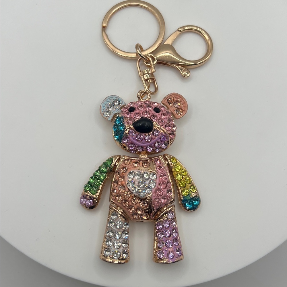 264. Colorful Rhinestone Bear Keychain - Picture 2 of 3